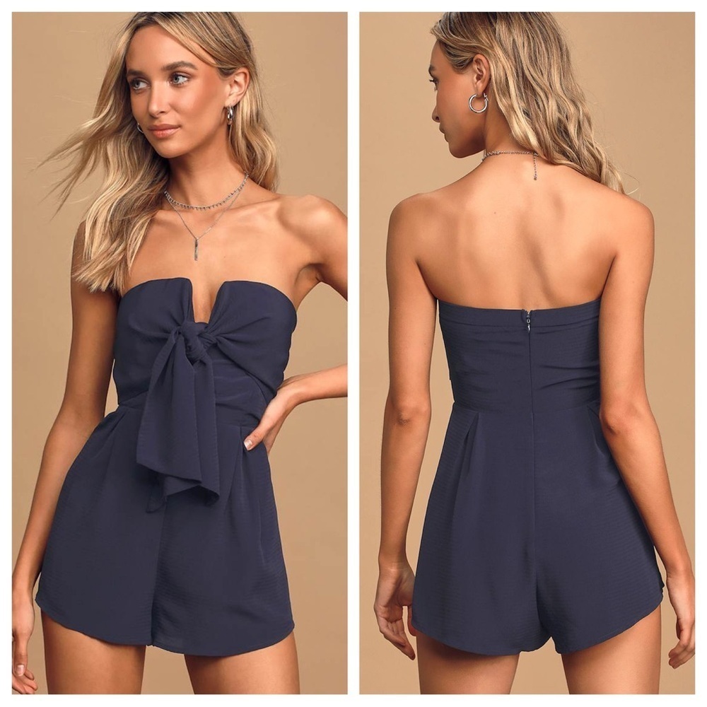 Lulus Inez Navy Blue Tie-Front Romper